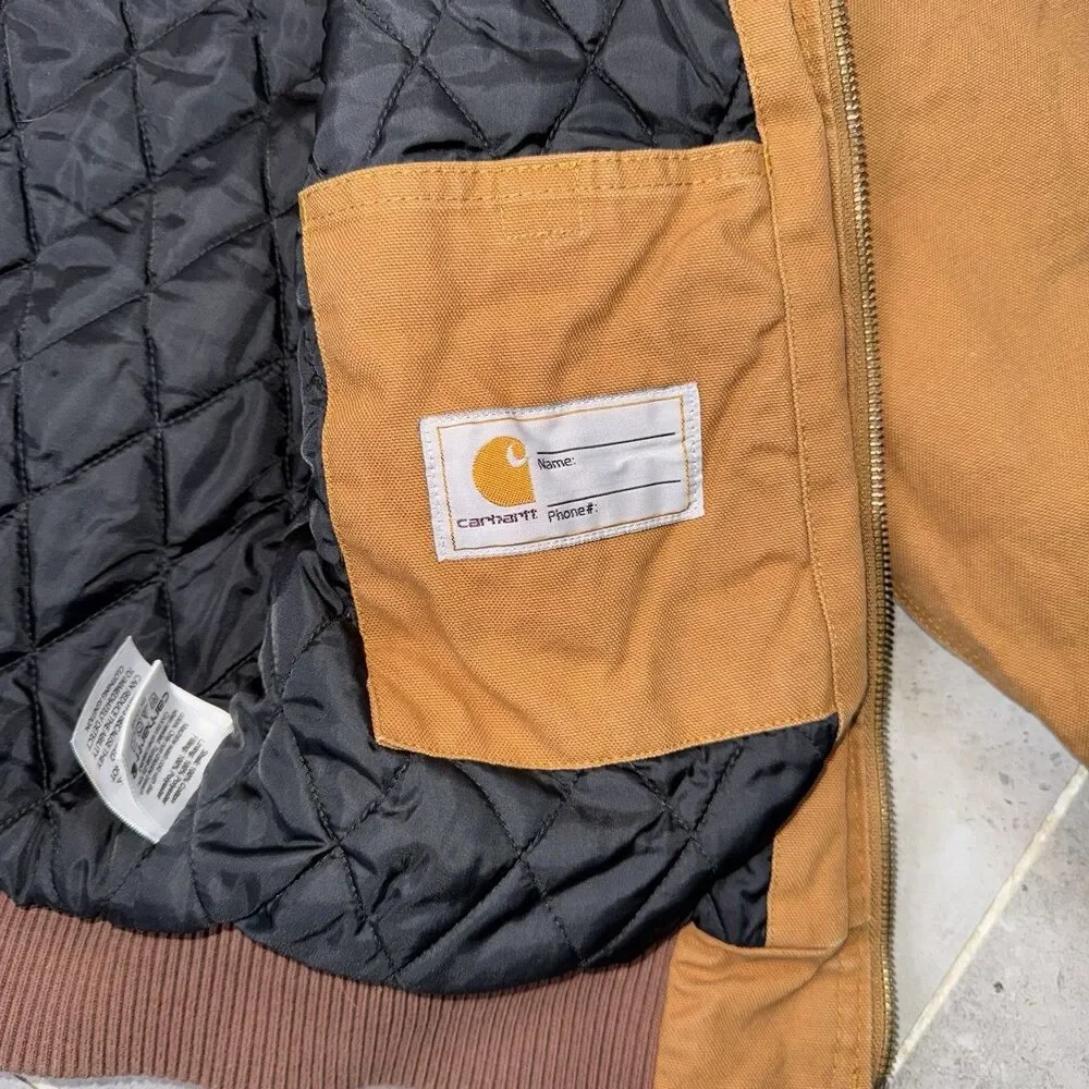 Carhartt Youth Medium 10–12 Brown Hooded Canvas Quilted Lined Jacket Coat EUC